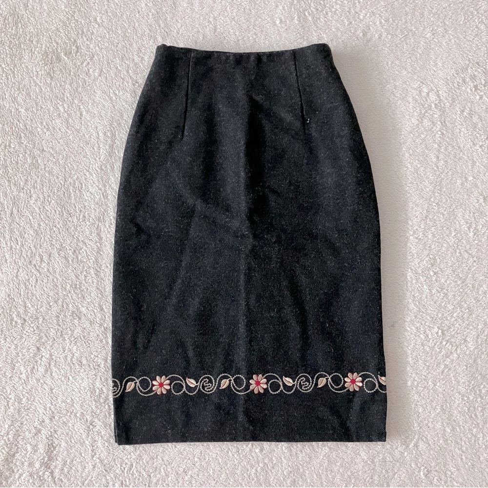 Wool Pencil Skirt with Embroidery Details